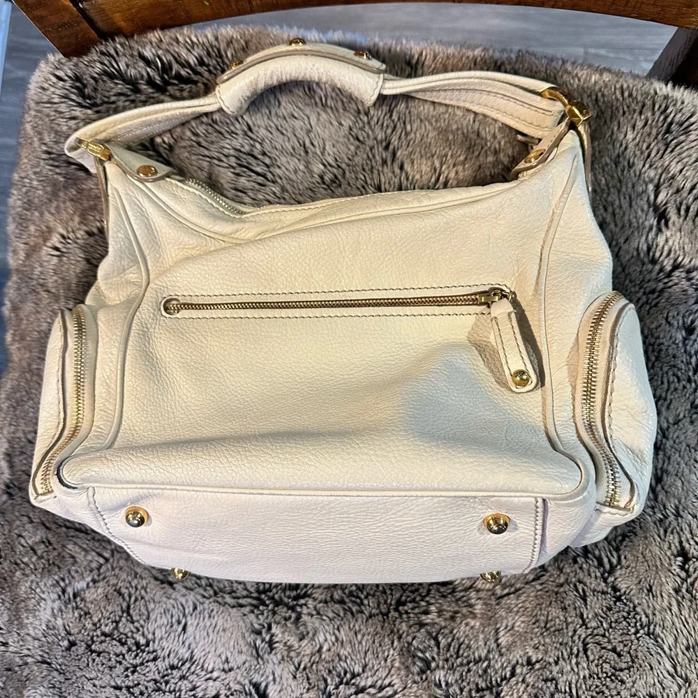 TOD’S Authentic Leather Cream/White Zippered Pockets Designer Satchel Bag